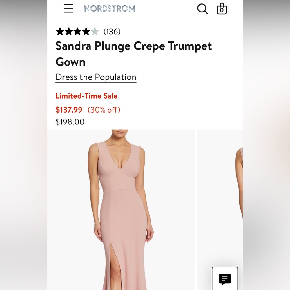 DRESS THE POPULATION SANDRA GOWN IN BLUSH COLOR SIZE XS - VERY FLATTERING!